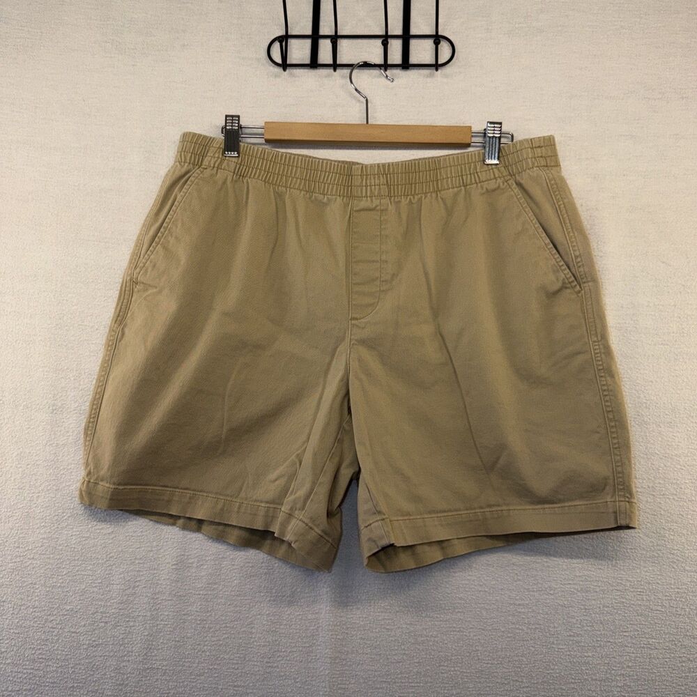 Lands End Womens Sz 16 Khaki Shorts Mid Rise Elastic Waist Chino Easy On Preppy